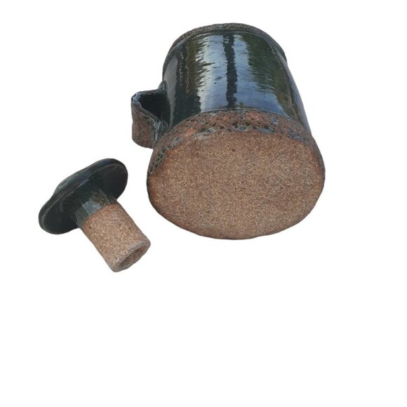 Green Glazed Teapot with Mushroom Lid Studio Art Pottery Unusual Style - Picture 5 of 12